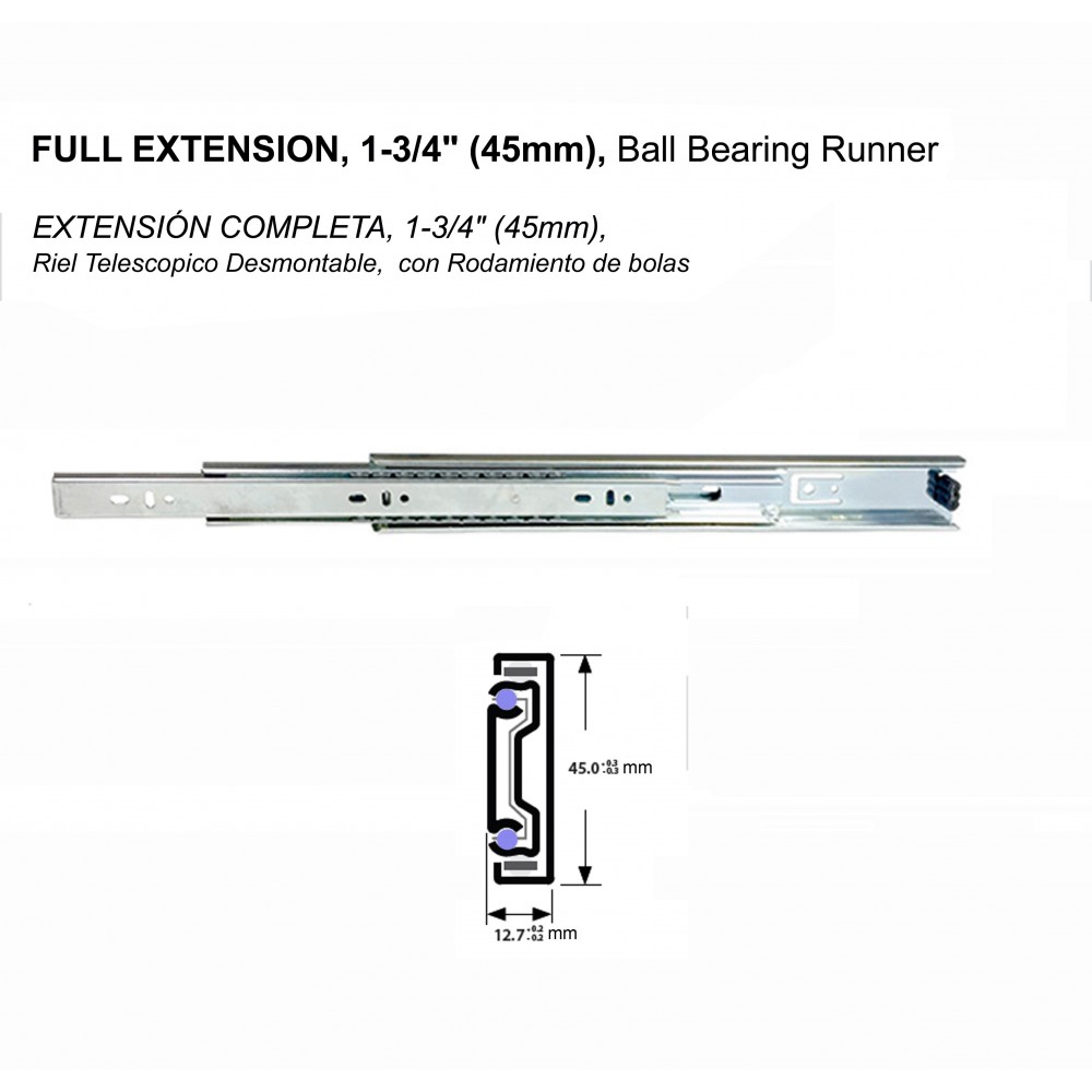 ▲4510A 1-3/4"(45mm), FULL EXTENSION DRAWER SLIDES ▲4510A 1-3/4"(45mm), FULL EXTENSION DRAWER SLIDES