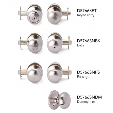 Amdecor D5766 Tubular Door Knob Lock Entry Passage Bath Dummy Lockset SN ORB